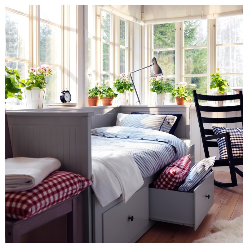 Кушетка HEMNES з 3 ящиками, 2 матраци, сіра/Åfjäll hard, 80x200 см
