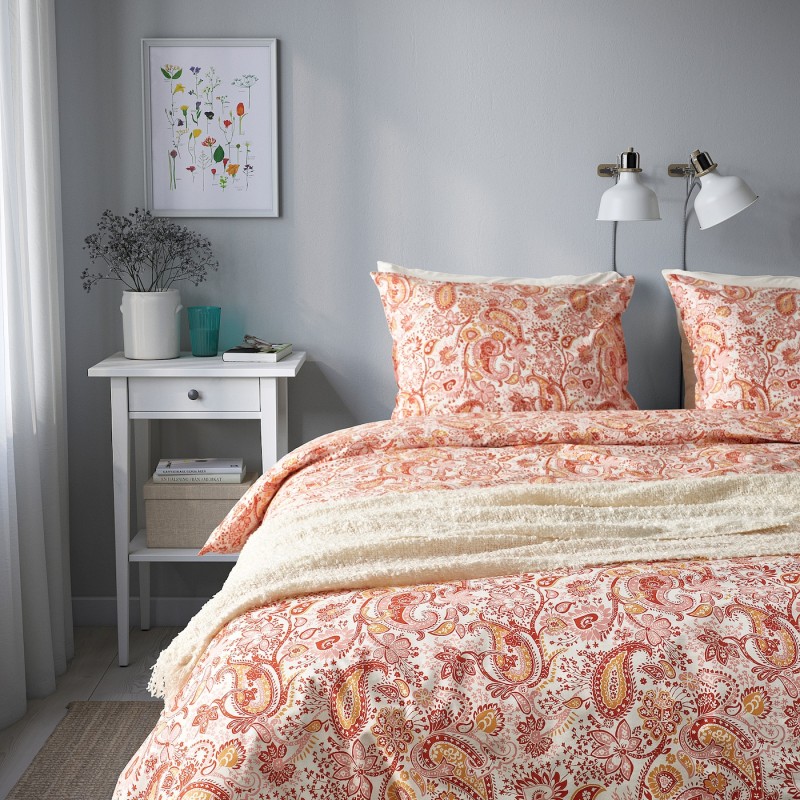 Пододеяльник и 2 наволочки RODGERSIA, розовый/белый, 200x200/50x60 см