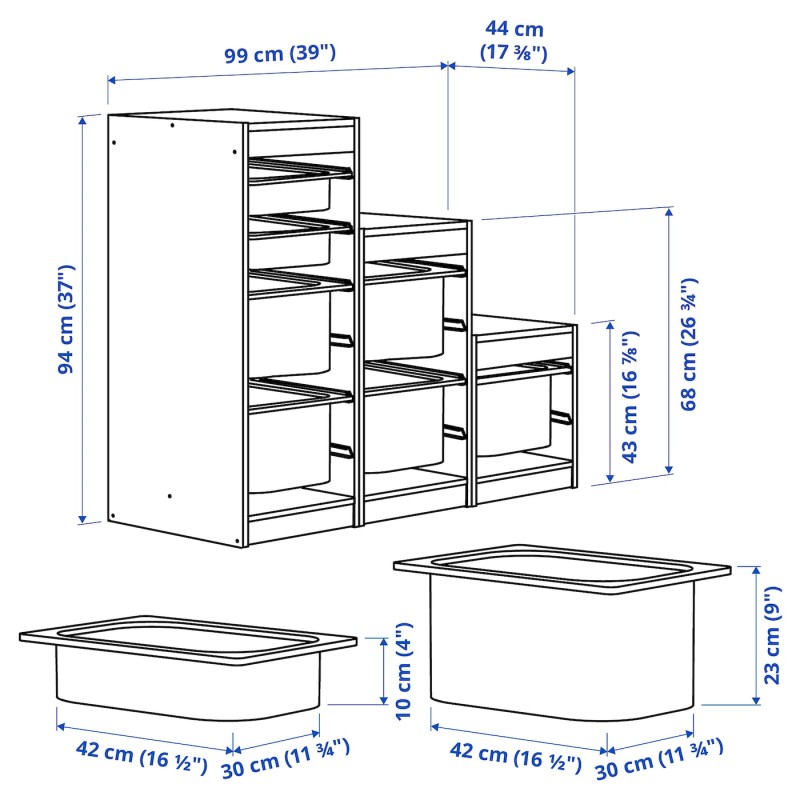 Полиця з контейнерами, біла/багатокольорова, 99x44x94 см