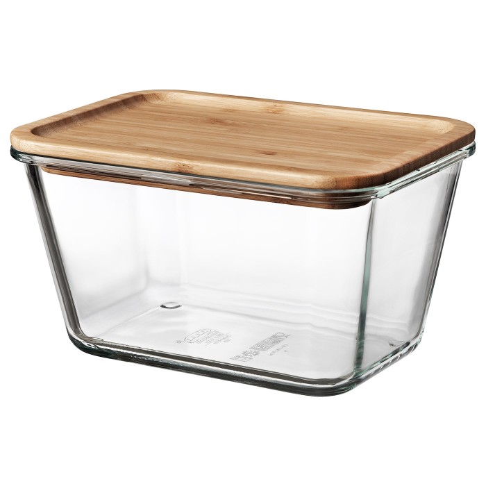 Контейнер для продуктів IKEA 365+ із кришкою, прямокутний, скло/бамбук, 1,8 л