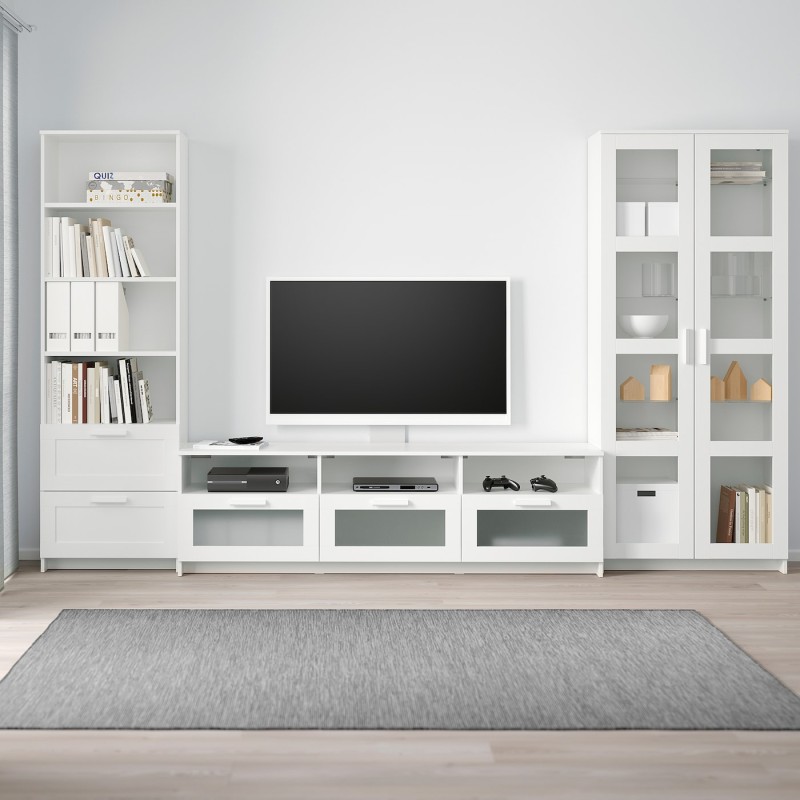 TV Комбинация/Стеклянная дверца, Белый, 320x41x190 см