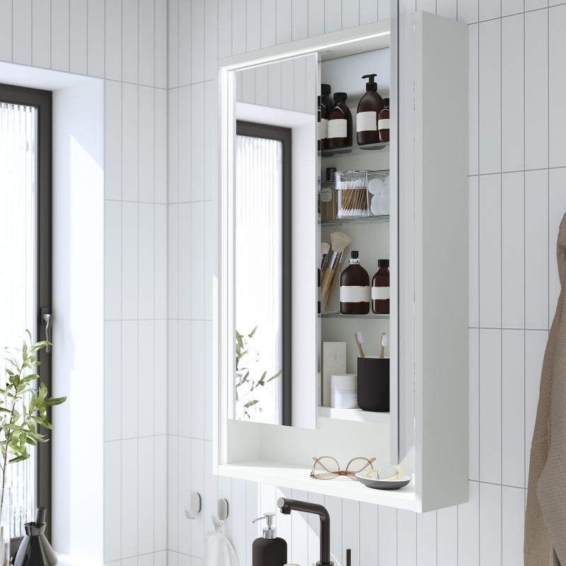 Зеркальный шкаф со встроенной подсветкой, белый, 60x15x95 см