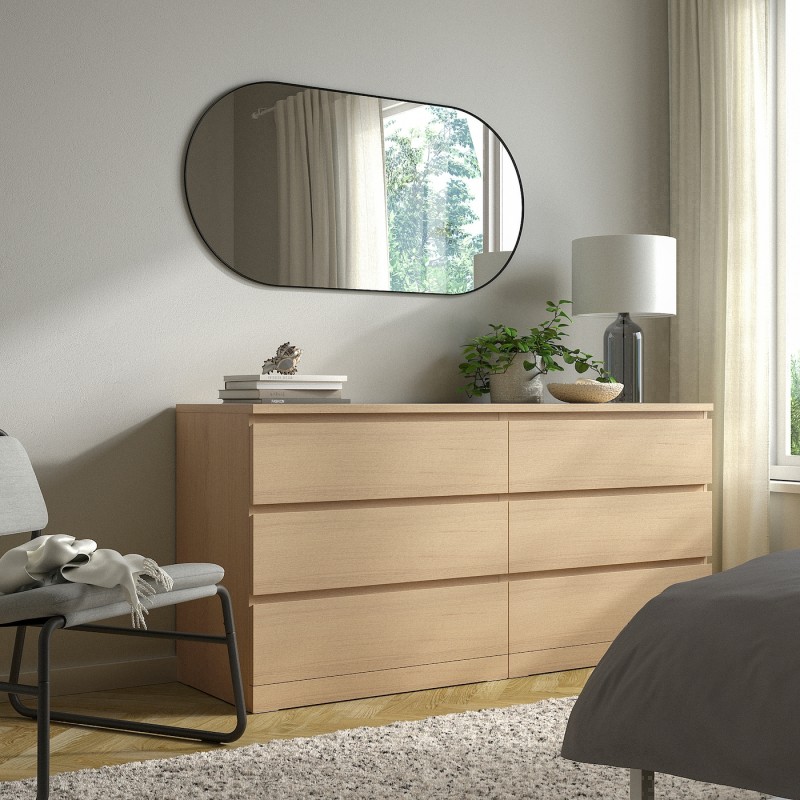 Комод MALM, 6 ящиків, шпон дуба, тонований у білий колір, 160x78 см