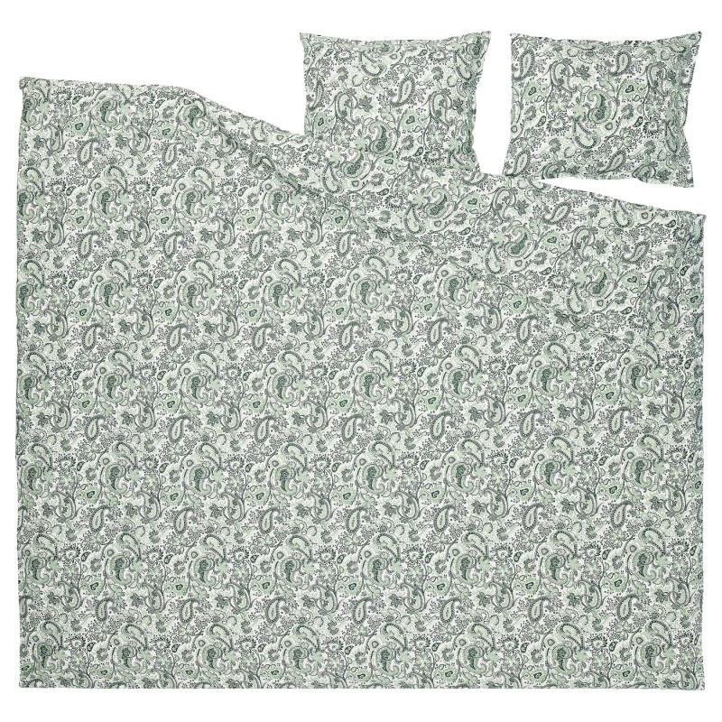 Пододеяльник и 2 наволочки RODGERSIA, зеленый/белый, 200x200/50x60 см