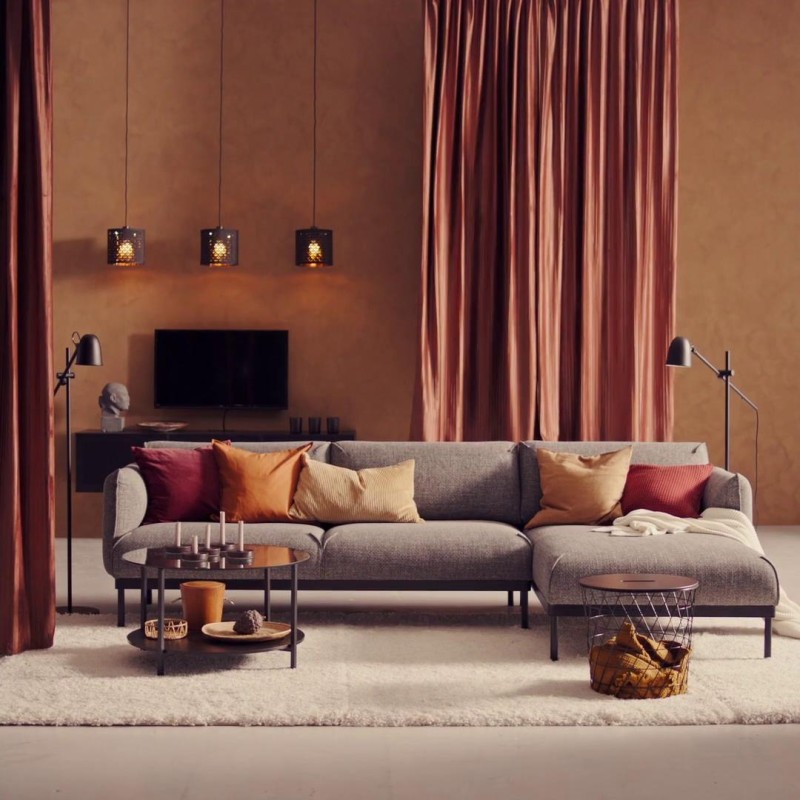 3-seater sofa with chaise longue, Lejde gray-black