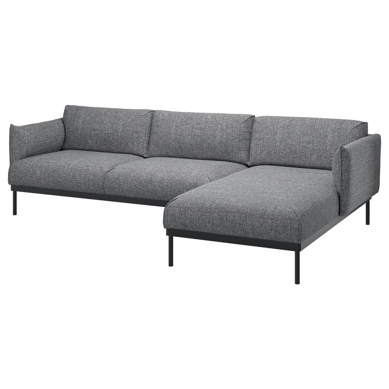 3-seater sofa with chaise longue, Lejde gray-black