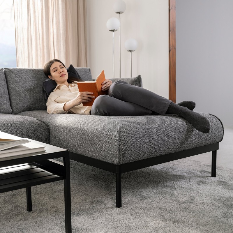 3-seater sofa with chaise longue, Lejde gray-black