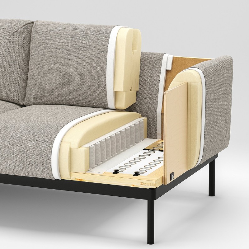 3-seater sofa with chaise longue, Lejde gray-black
