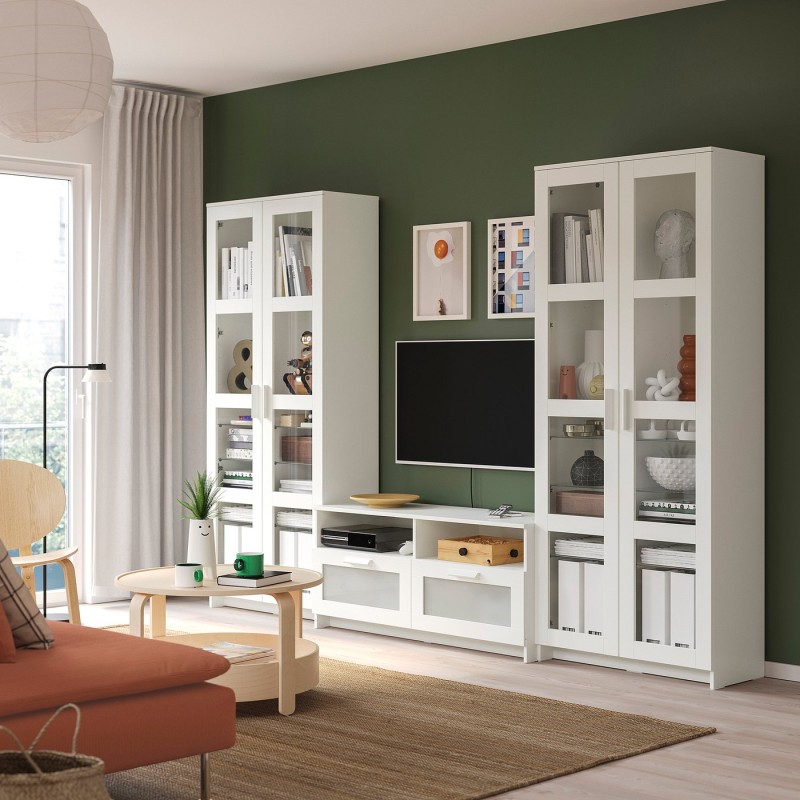 TV Комбинация/Стеклянная дверца, Белый, 280x41x190 см