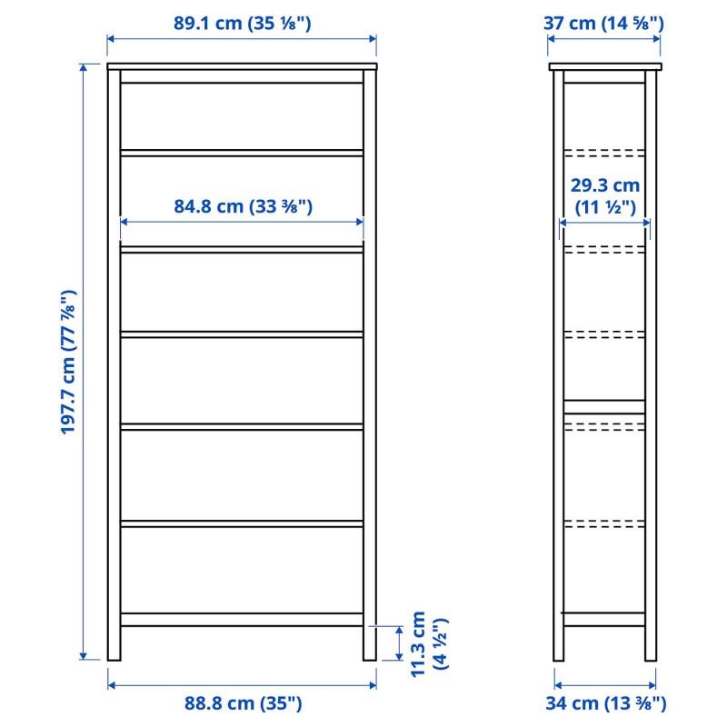 HEMNES Комбінація полиць з дверцятами/шухлядами, білий/світло-коричнева морилка, 180x197 см