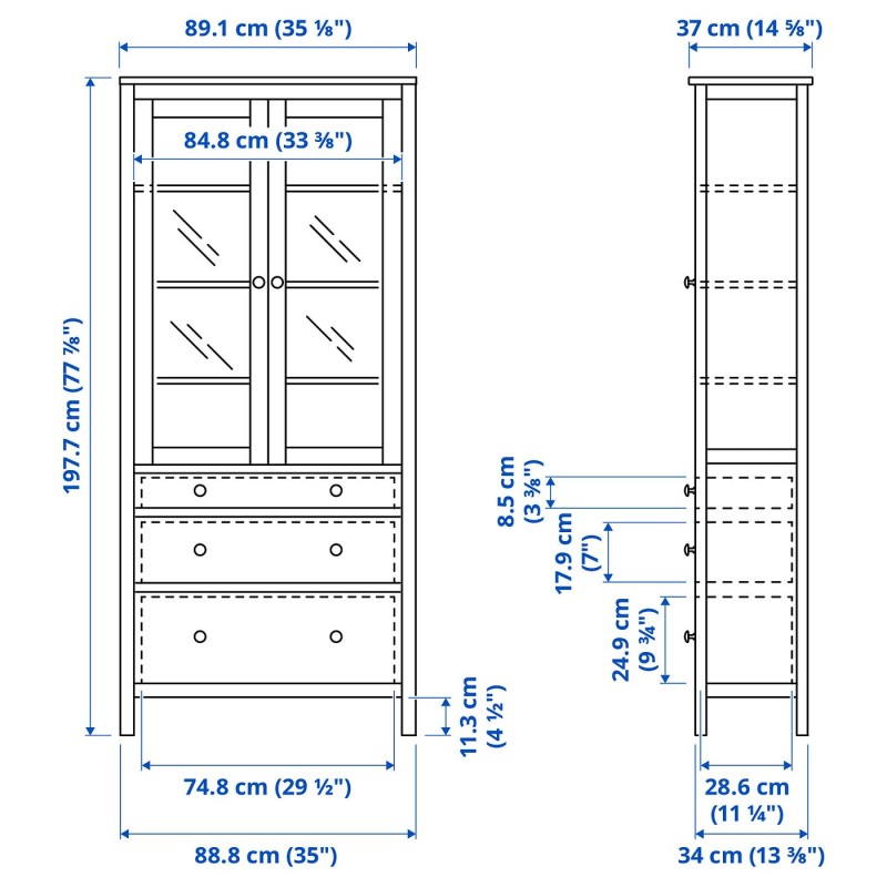 HEMNES Комбінація полиць з дверцятами/шухлядами, білий/світло-коричнева морилка, 180x197 см