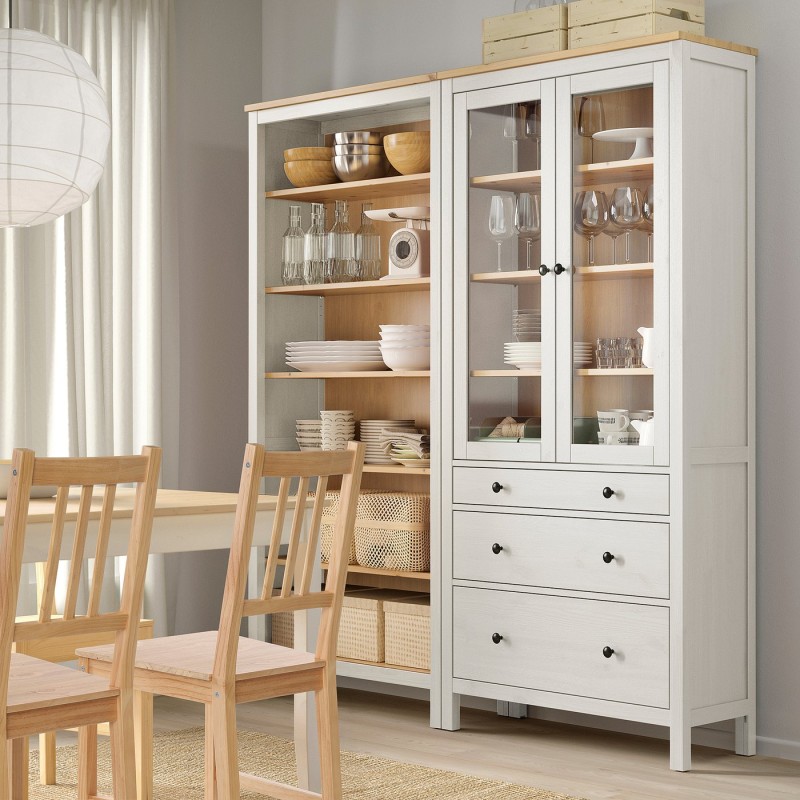 HEMNES Комбінація полиць з дверцятами/шухлядами, білий/світло-коричнева морилка, 180x197 см