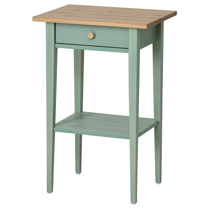 Прикроватный столик HEMNES, серо-зеленый/светло-коричневый, 46 x 35 см.