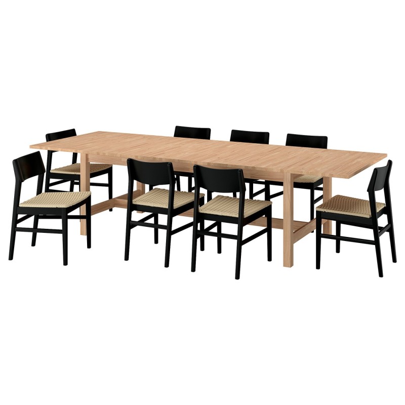 KARSKÄR / SKANSNÄS Стол и 8 стульев, каучуковое дерево/черный бук, 240/300x100 см