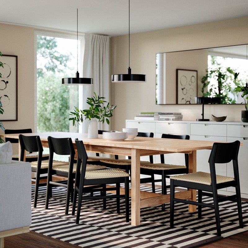 KARSKÄR / SKANSNÄS Стол и 8 стульев, каучуковое дерево/черный бук, 240/300x100 см