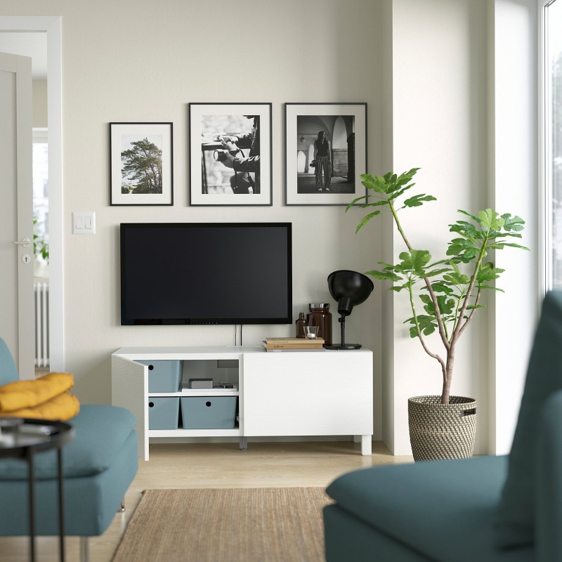 Тумба под телевизор BESTÅ с дверцами, белая Laxviken/Stubbarp/white, 120x42x48 см