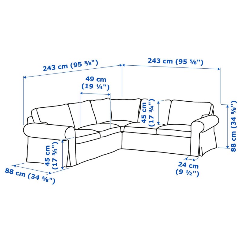ЭКТОРП 4-местный угловой диван, Киланда темно-синий
