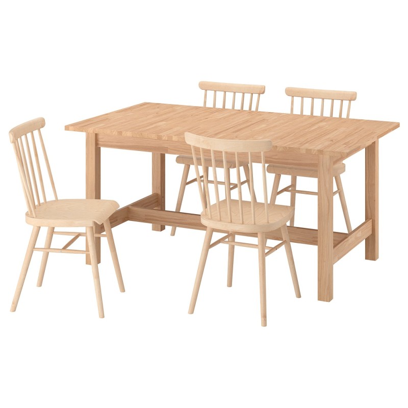 KARSKÄR / HÖGVED Стол и 4 стула, шпон из каучукового дерева/березы, 160/220x90 см