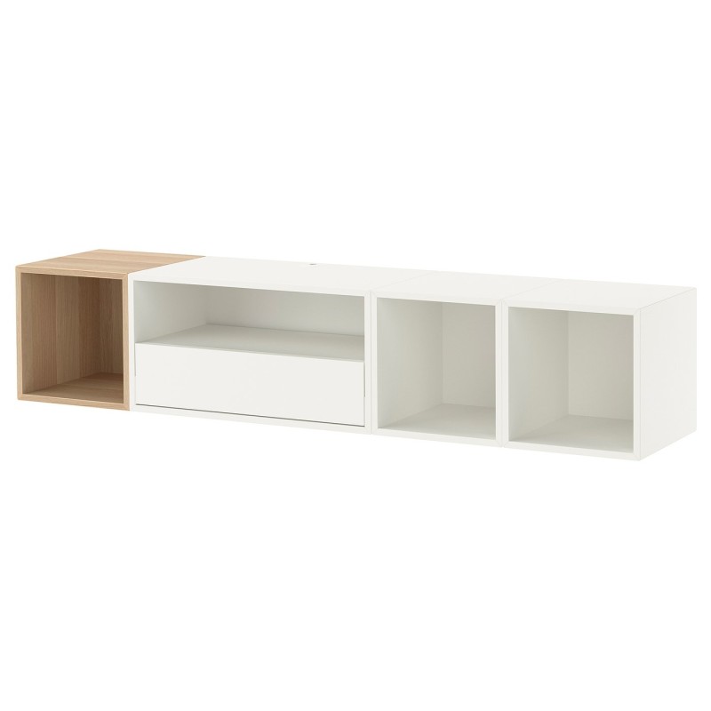 Тумба под телевизор EKET, hi-fi, белый/белый тонированный дуб, 175x35x35 см