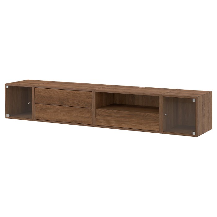 Тумба под телевизор EKET, hi-fi, цвет орех/прозрачное стекло, 210x35x35 см