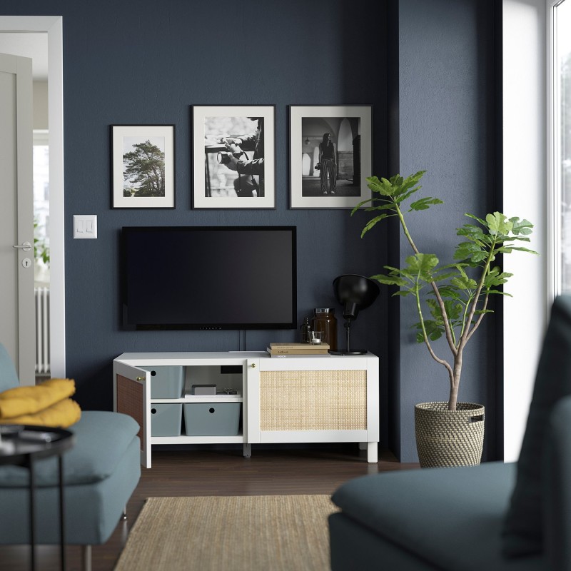 Тумба под телевизор BESTÅ с дверцами, белая Studsviken/Stubbarp/white, 120x42x48 см