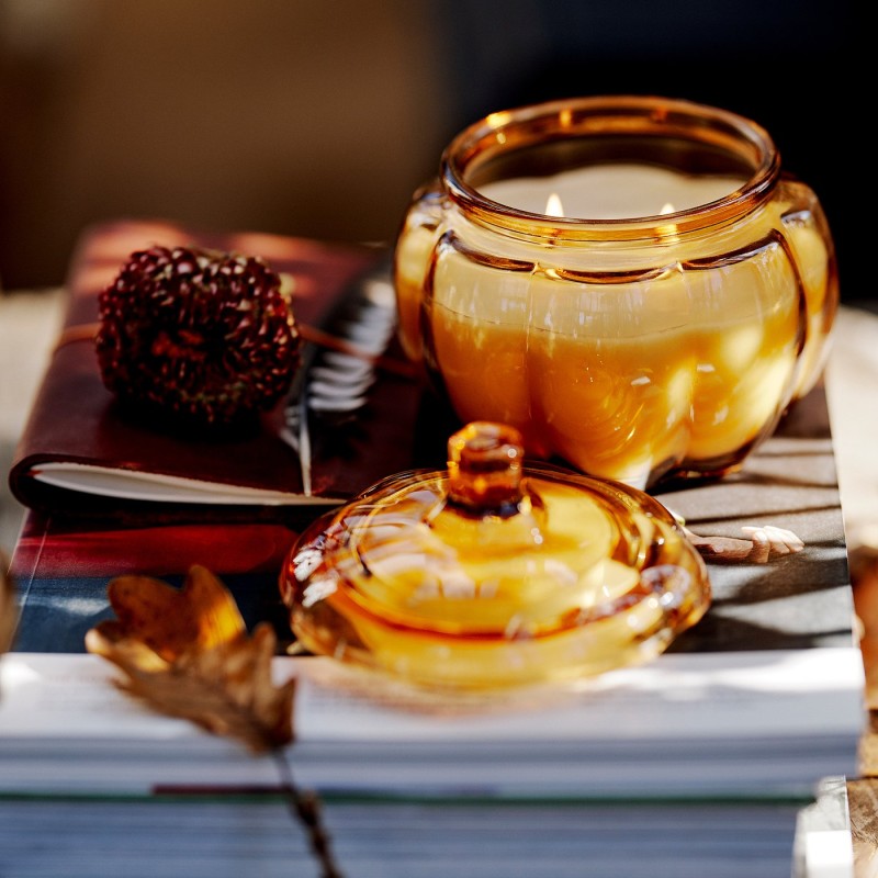 Ароматична свічка HÖSTAGILLE у склянці, 2 ґноти, пряний гарбуз/коричневий, 40 годин