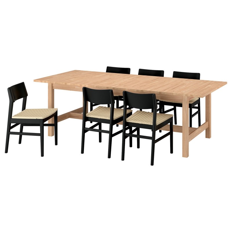 KARSKÄR / SKANSNÄS Стол и 6 стульев, каучуковое дерево/черный бук, 240/300x100 см