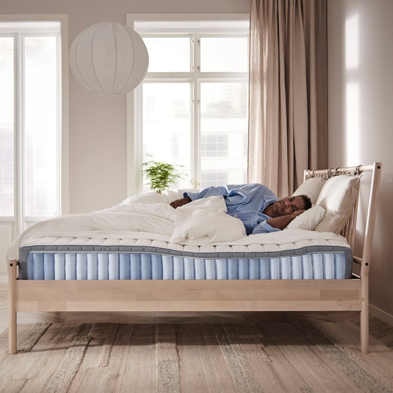 Пружинный матрас VALEVÅG Pocket Spring, средней жесткости/светло-голубой, 80x200 см