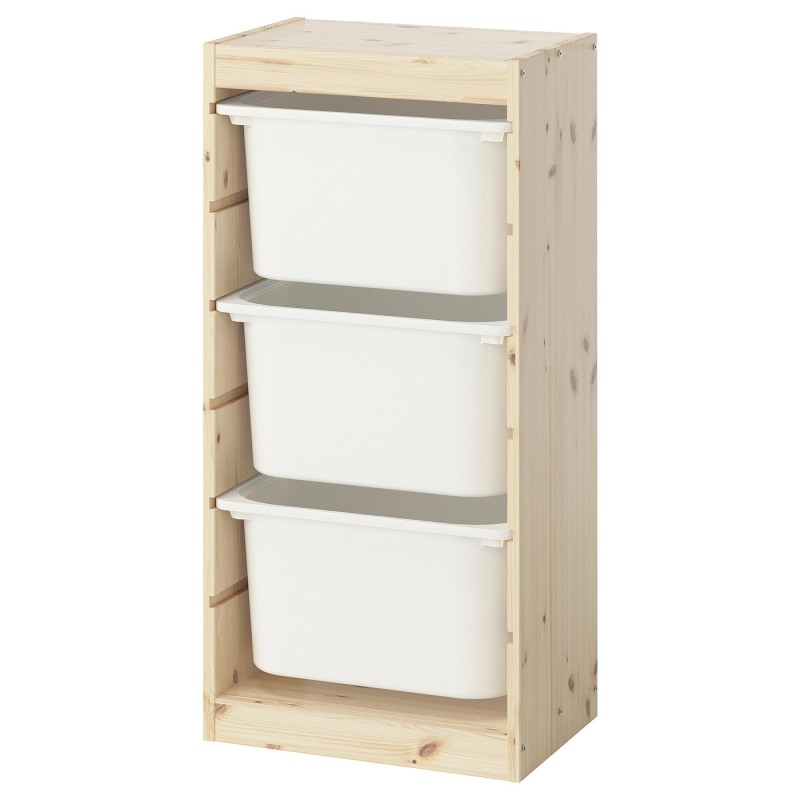 Полка TROFAST с контейнерами, светлая сосна, тонированная в белый цвет, 44x30x91 см.