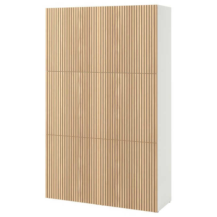Комбинация BESTÅ с дверцами, белый/дуб Бьёркёвикен, 120x42x193 см