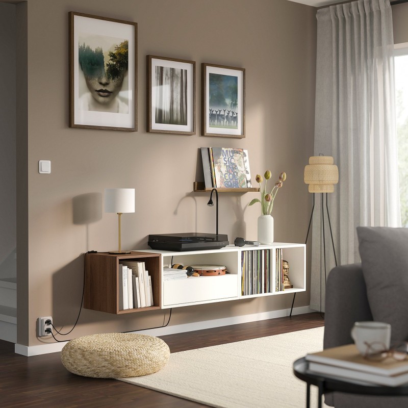 Тумба под телевизор EKET, hi-fi, белый/коричневый орех, 175x35x35 см