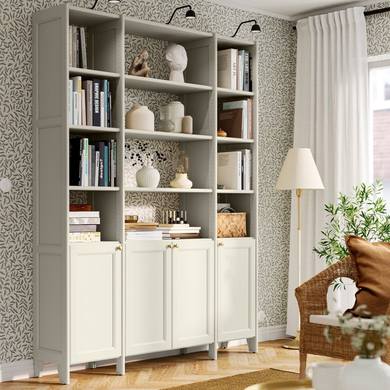 Книжкова шафа GULDDRAGARE, бежева/з 4 дверцятами та полицями, 162x37x216 см
