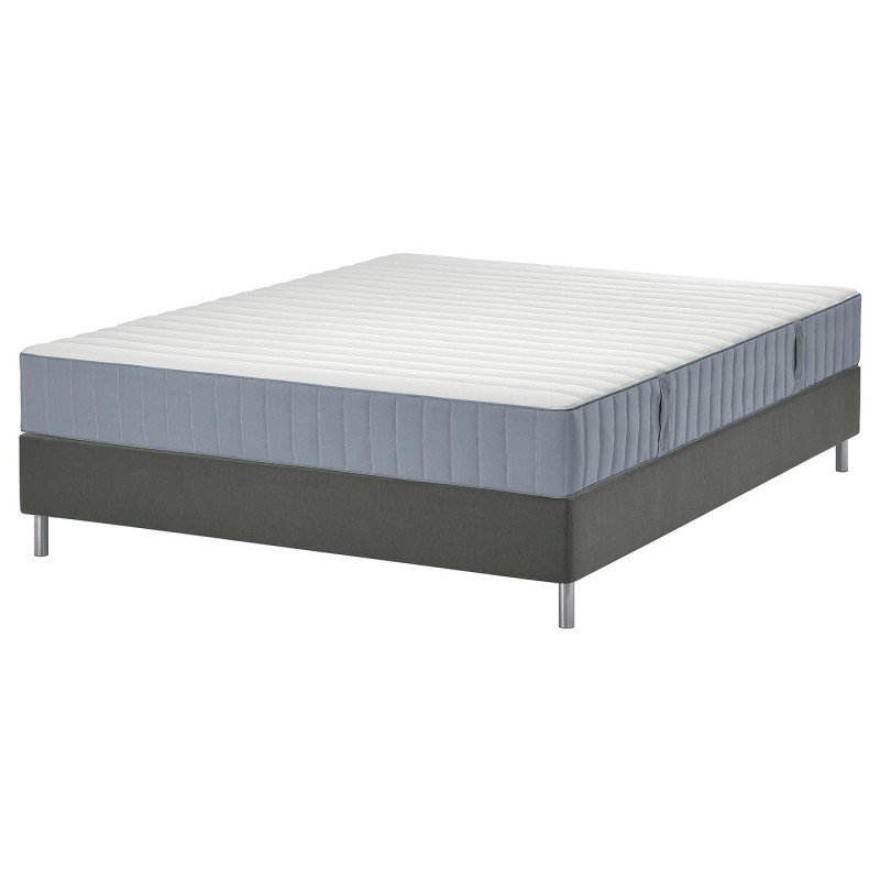 Кровать LYNGÖR Continental, Valevåg средней жесткости/светло-голубой темно-серый, 160x200 см