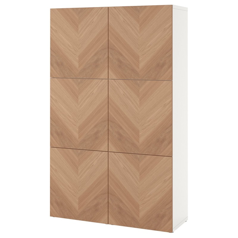 BESTÅ Комбинация с дверцей, белый/дуб Хедевикен, 120x42x193 см