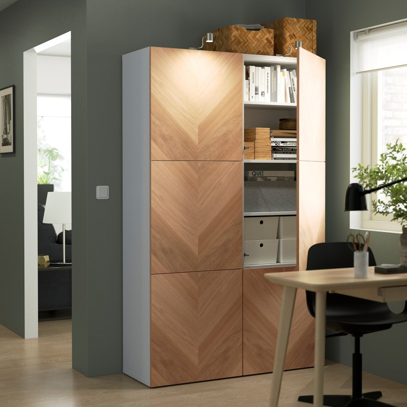 BESTÅ Комбинация с дверцей, белый/дуб Хедевикен, 120x42x193 см