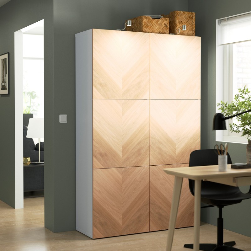 BESTÅ Комбинация с дверцей, белый/дуб Хедевикен, 120x42x193 см