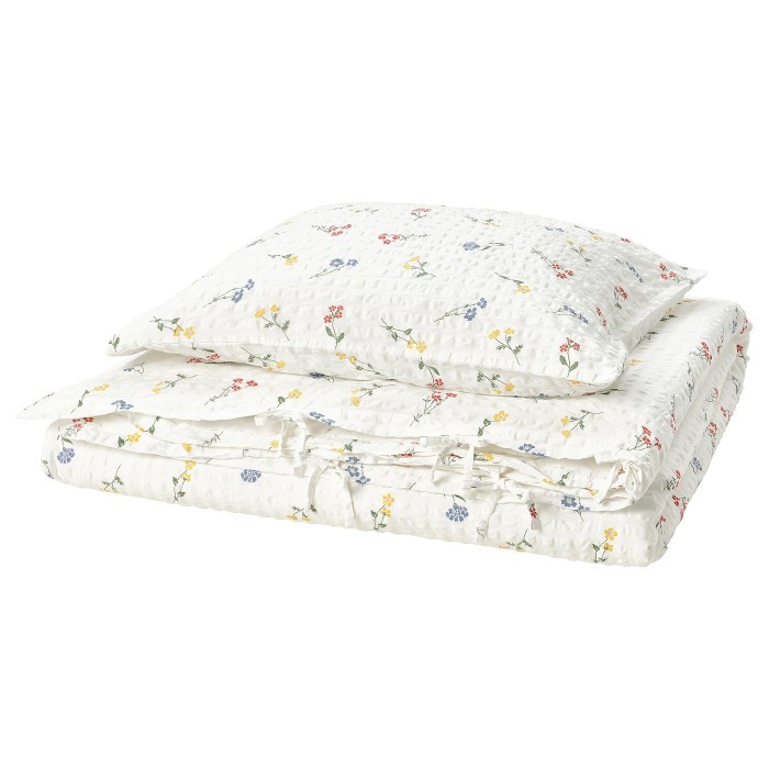 ПОЛДВЕРГМАЛЬ Пододеяло и наволочка, белый/цветочный узор, 150x200/50x60 см