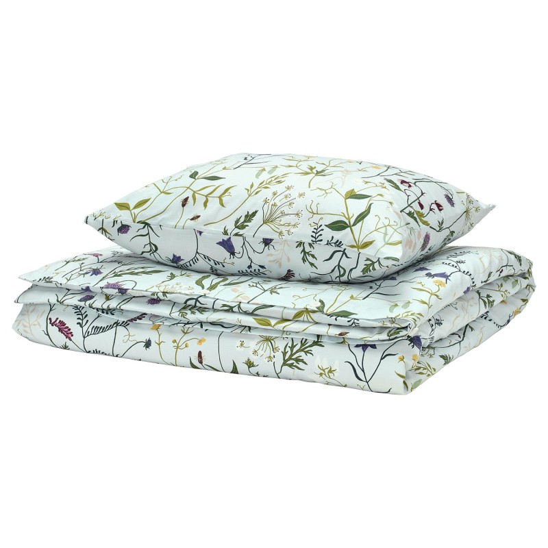 MATTOXBÄR Пододеяло и наволочка, бледно-голубой/цветочный узор, 150x200/50x60 см