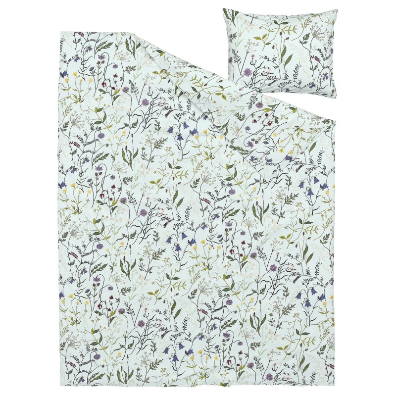 MATTOXBÄR Пододеяло и наволочка, бледно-голубой/цветочный узор, 150x200/50x60 см