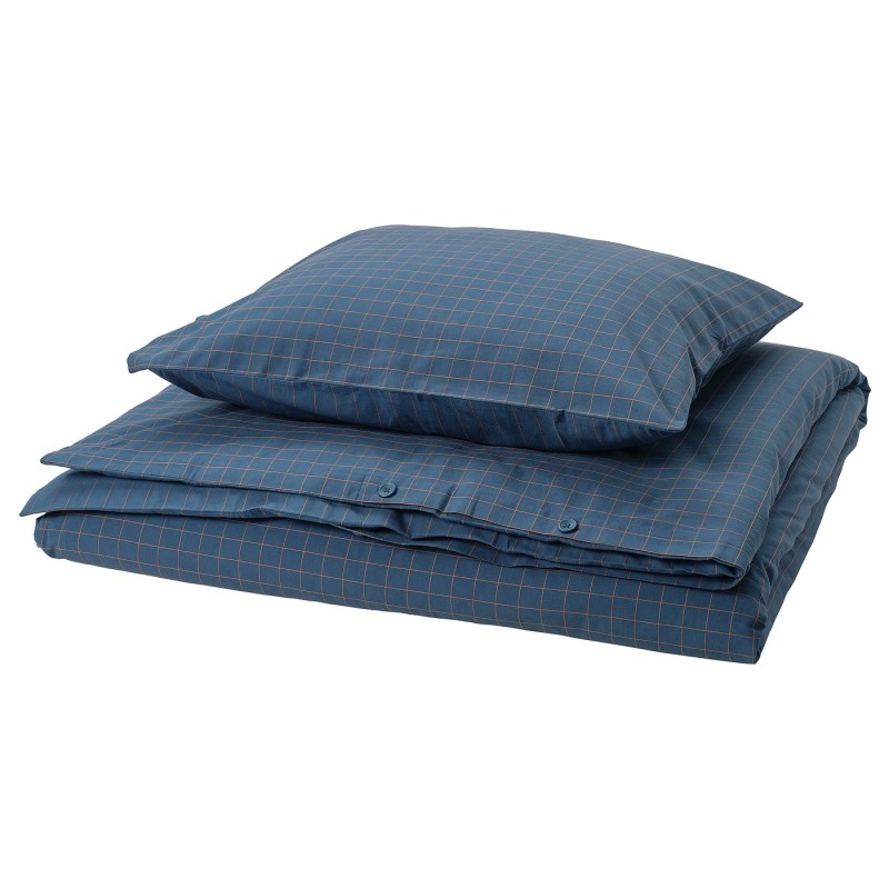 DOFTAKLEJA Пододеятель и наволочка, темно-синий/светло-коричневый, 150x200/50x60 см